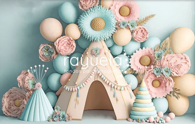 fondo para fotografia ·D globos flores y carpita infantil