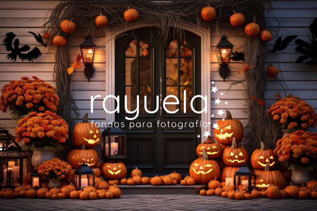 fondo para fotografia de casita decorada en halloween