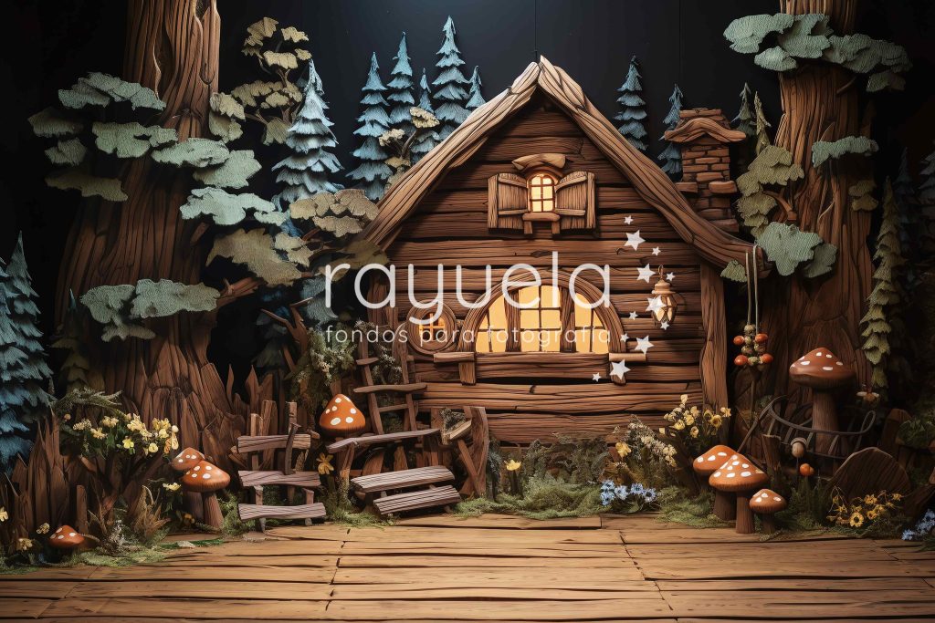 fondo para fotografia de casita en el bosque