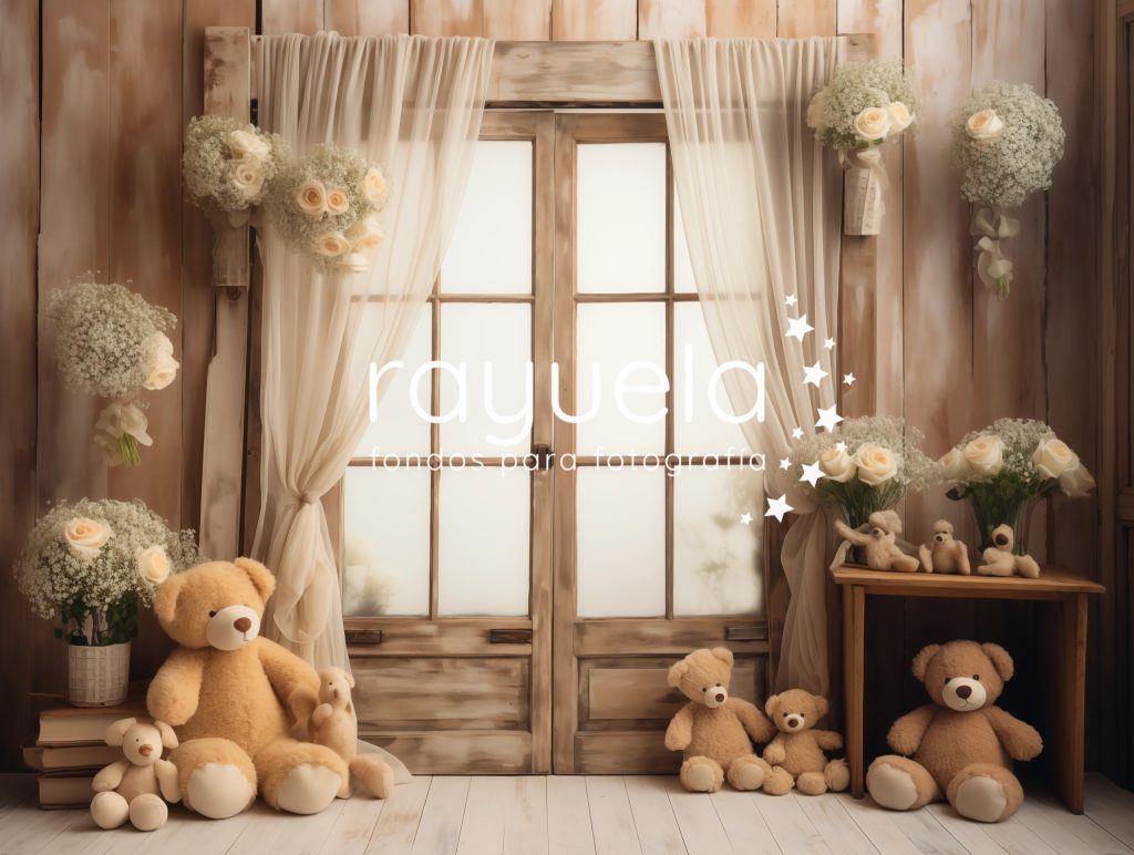 fondo para fotografia  de ositos y ventana