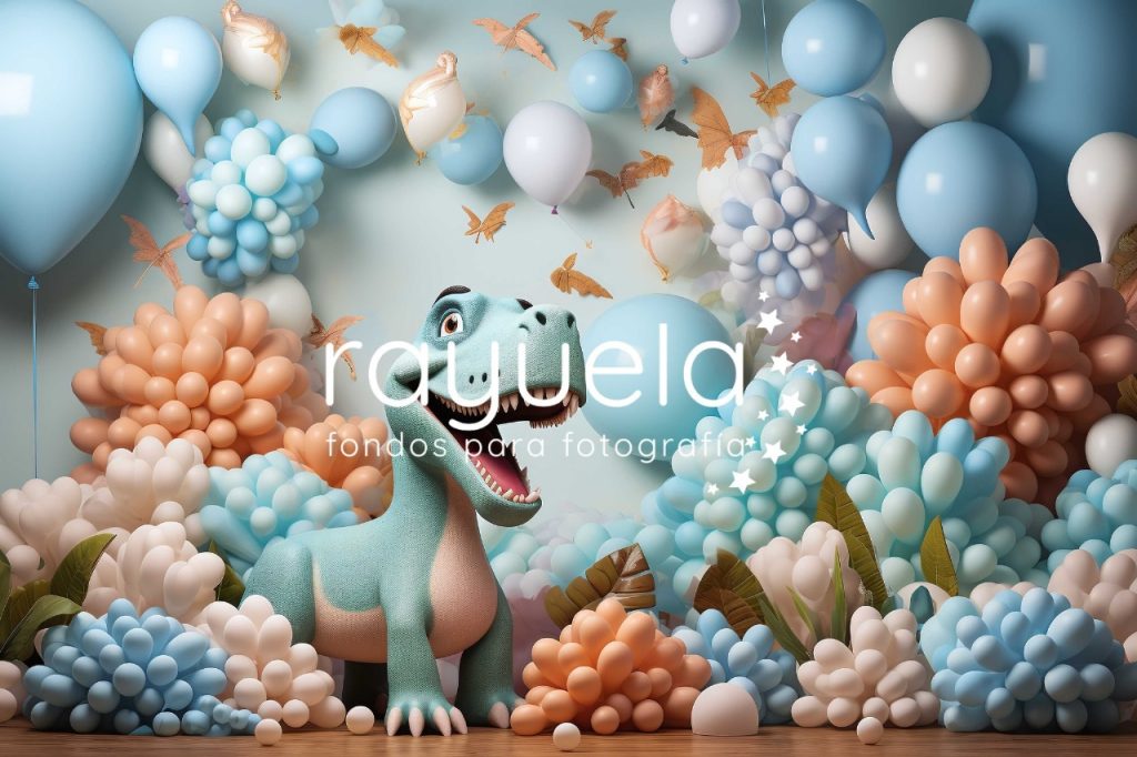 fondo para fotografia globos y dinosaurio