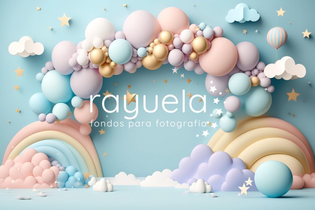 fondo para fotografia de arcoiris de globos pastel